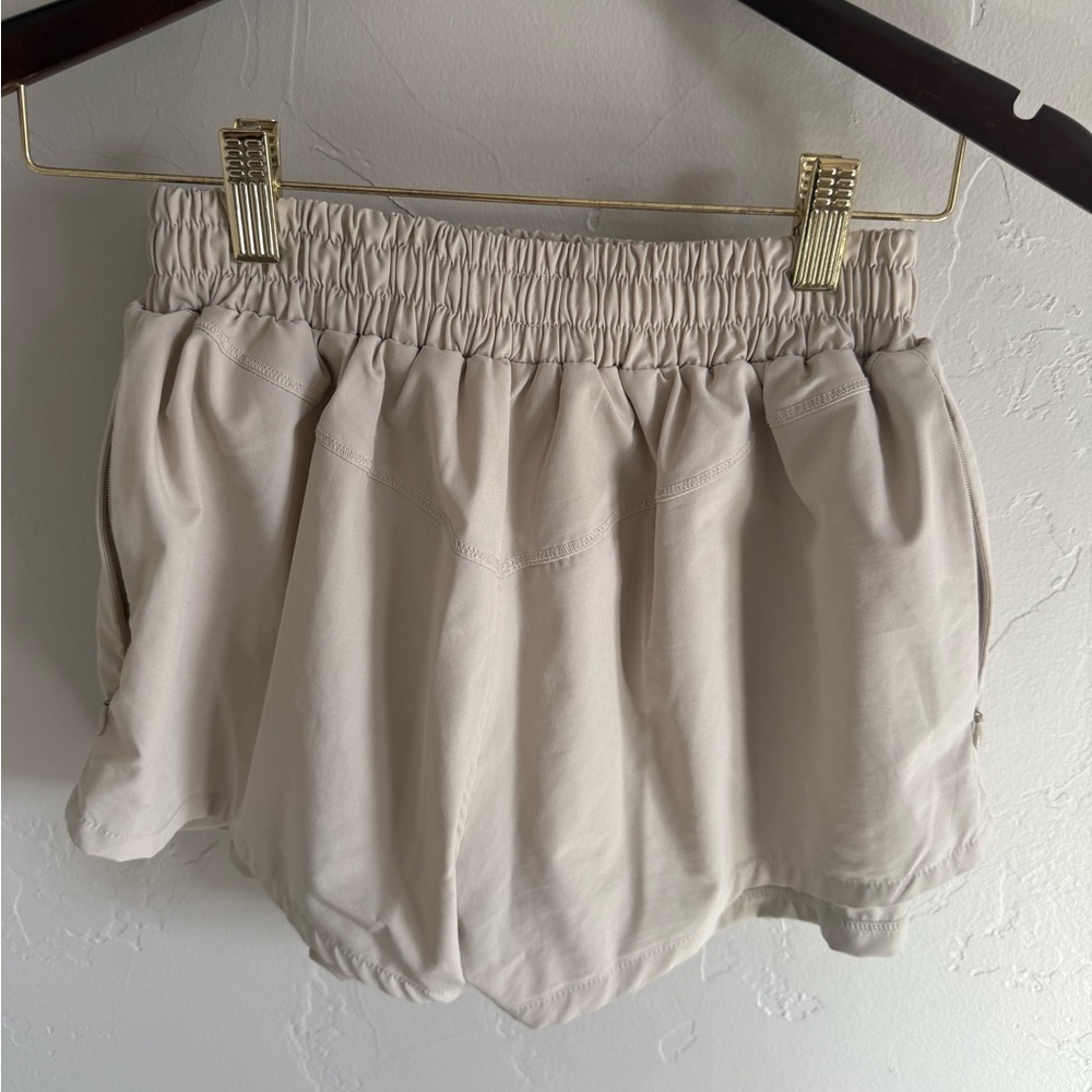 Beige Elastic Waist Shorts